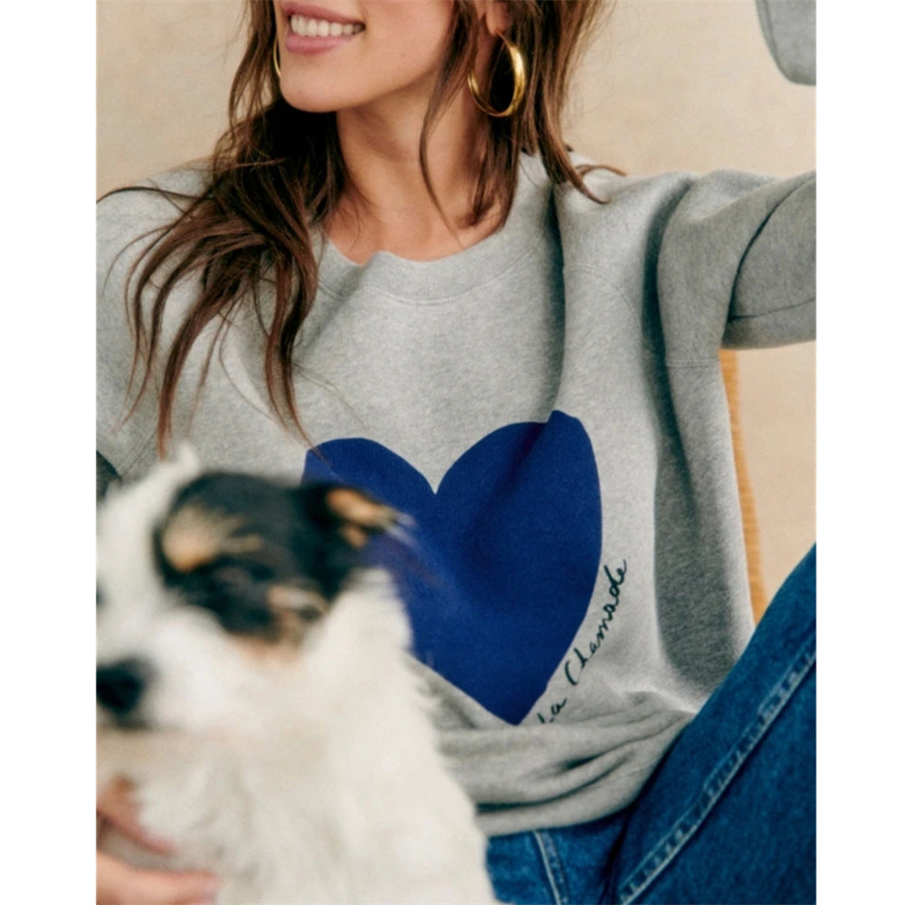 Cozy Heart Print Loose Fit Sweatshirt