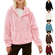Casual And Comfortable Hooded Loose Zip Plush Pocket Sweatshirt