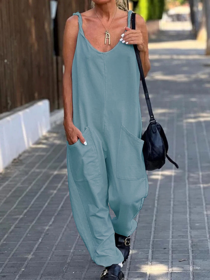 Women's Casual Solid Color Minimalist Sleeveless Jumpsuit