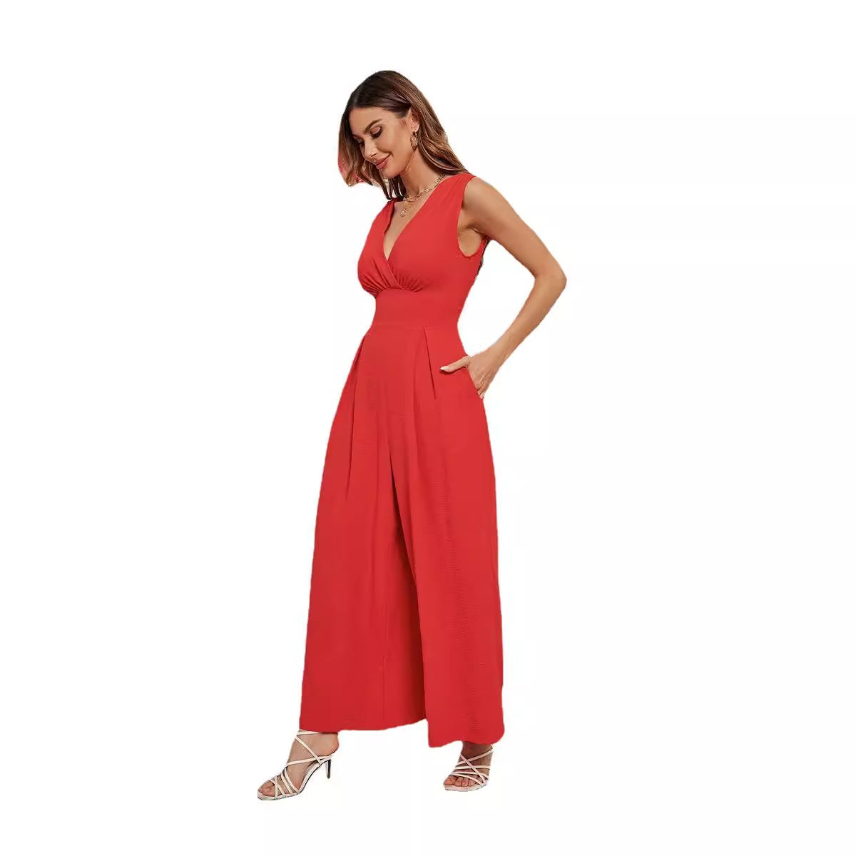 Sleeveless Stylish Waist-cinching Jumpsuit For Women