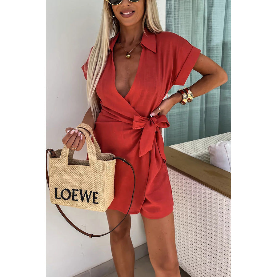 Casual Lace-Up Vacation Romper