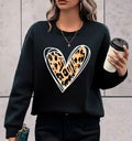 Plus Size Heart Leopard Print Chenille Sweater