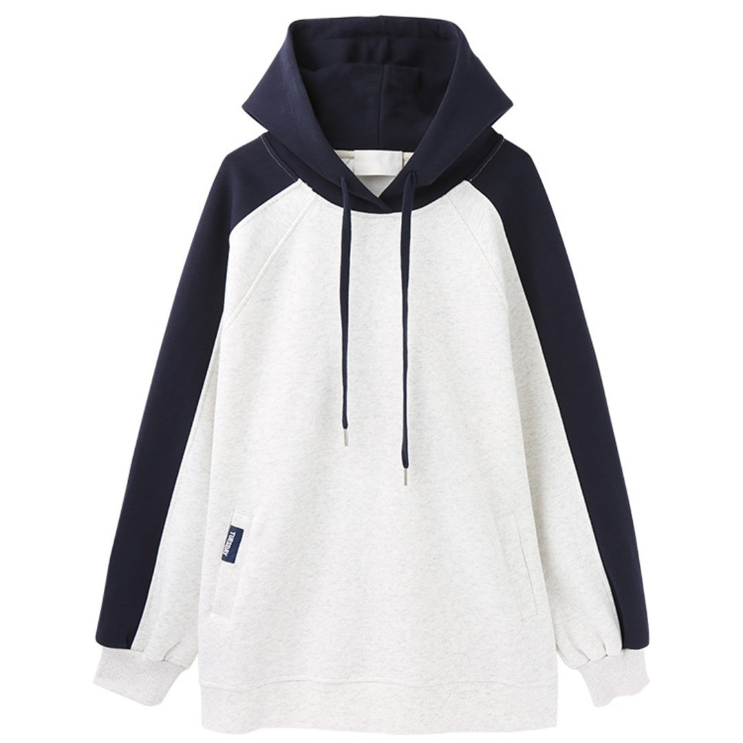 Retro Contrast Color Hooded Baggy Sweatshirt
