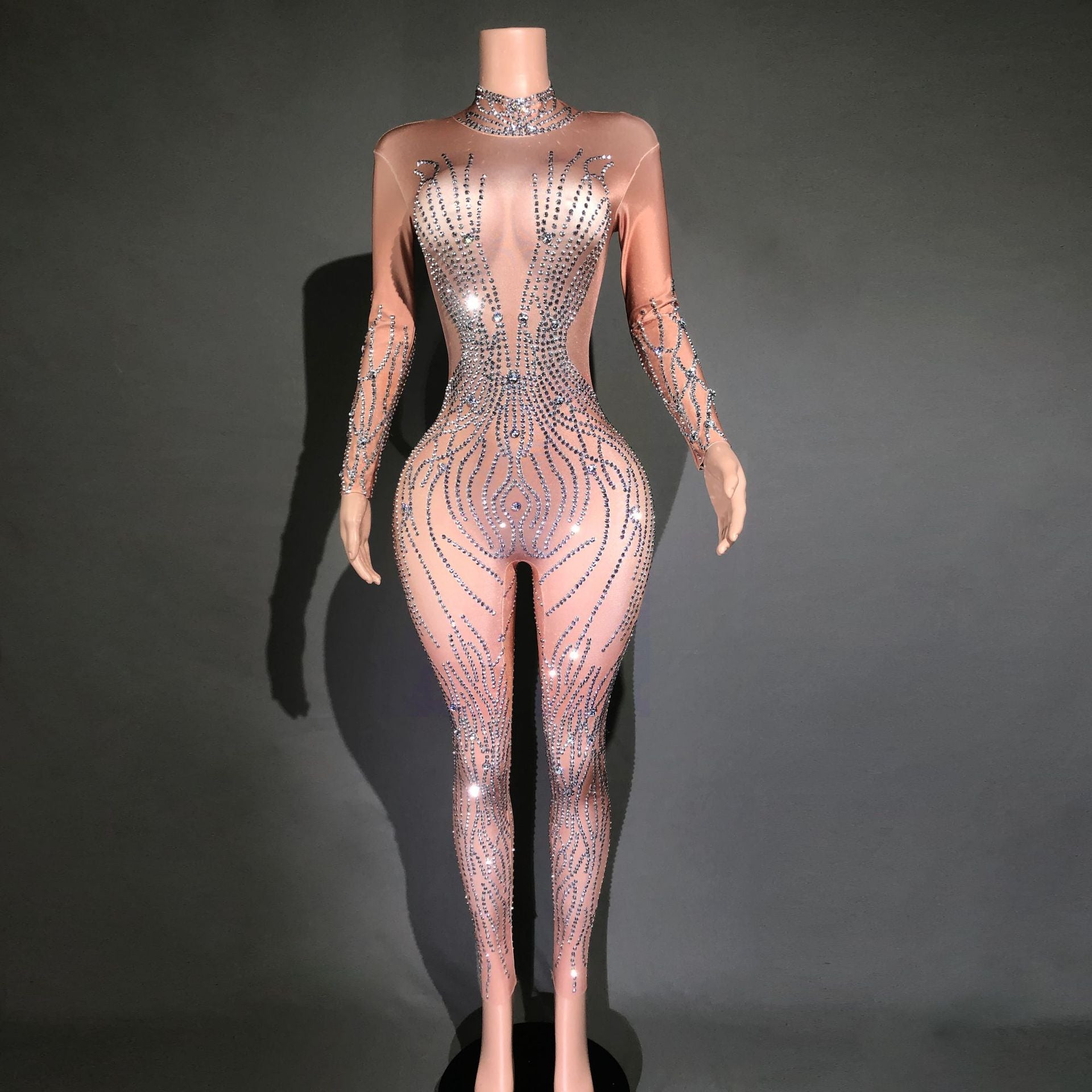 Women's Sparkly Rhinestone Striped Tight Jumpsuit