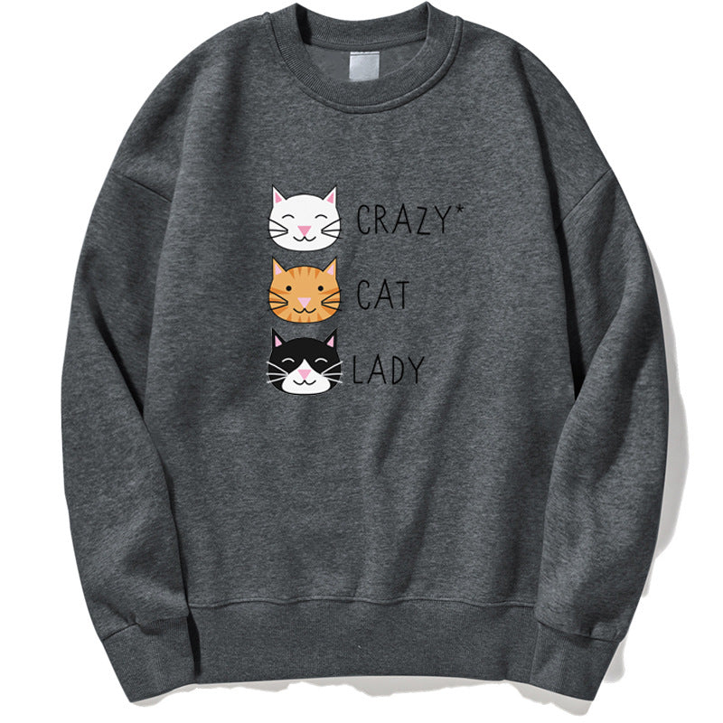 Funny Crazy Cat Print Casual Women's Sweatshirt