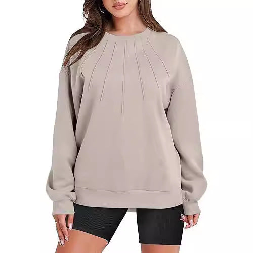 Women's Casual Pleated Round-Neck Fashion Sweater