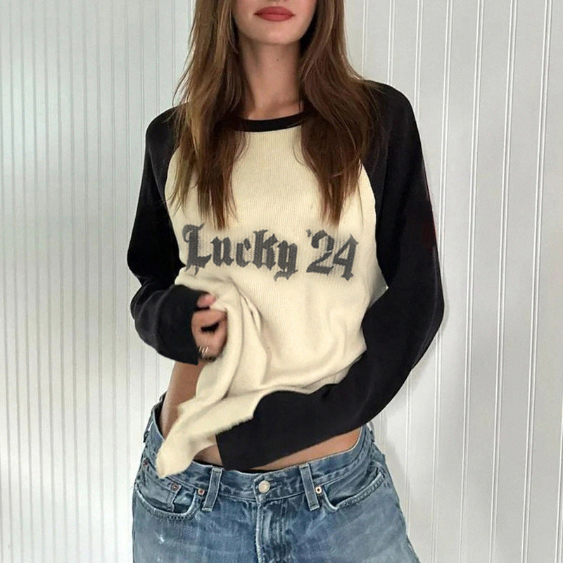 Contrast Raglan Sleeve Waffle Sweatshirt