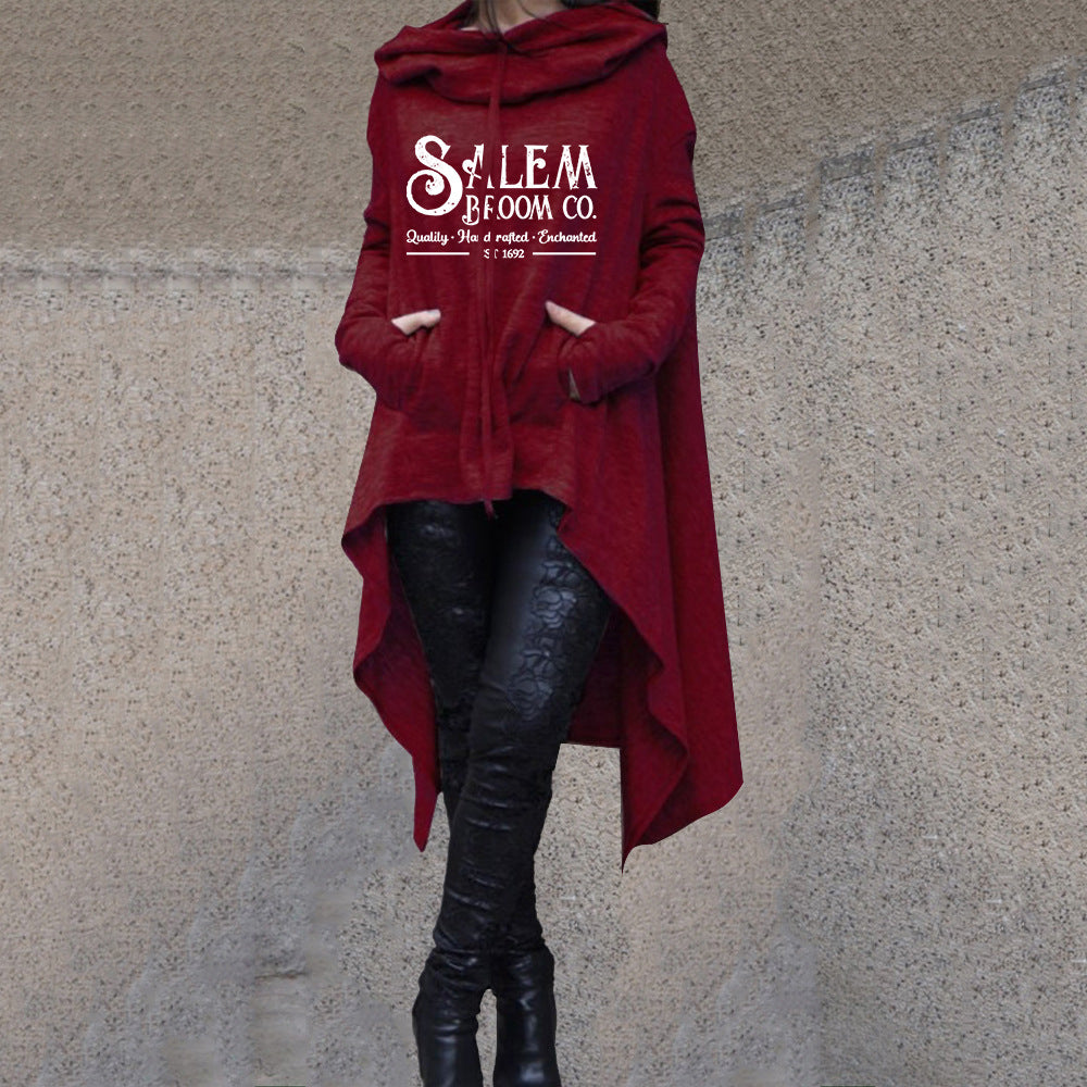 Plus Size Irregular Hooded Sweatshirt Mid-Length Casual Top