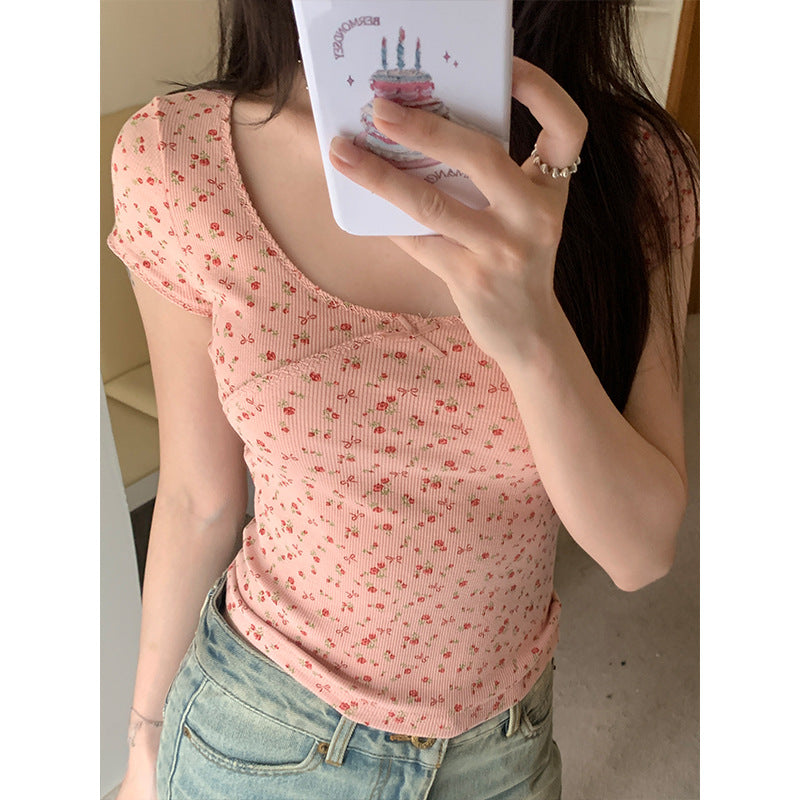 Floral Bow Short-Sleeve Scoop Neck Tee