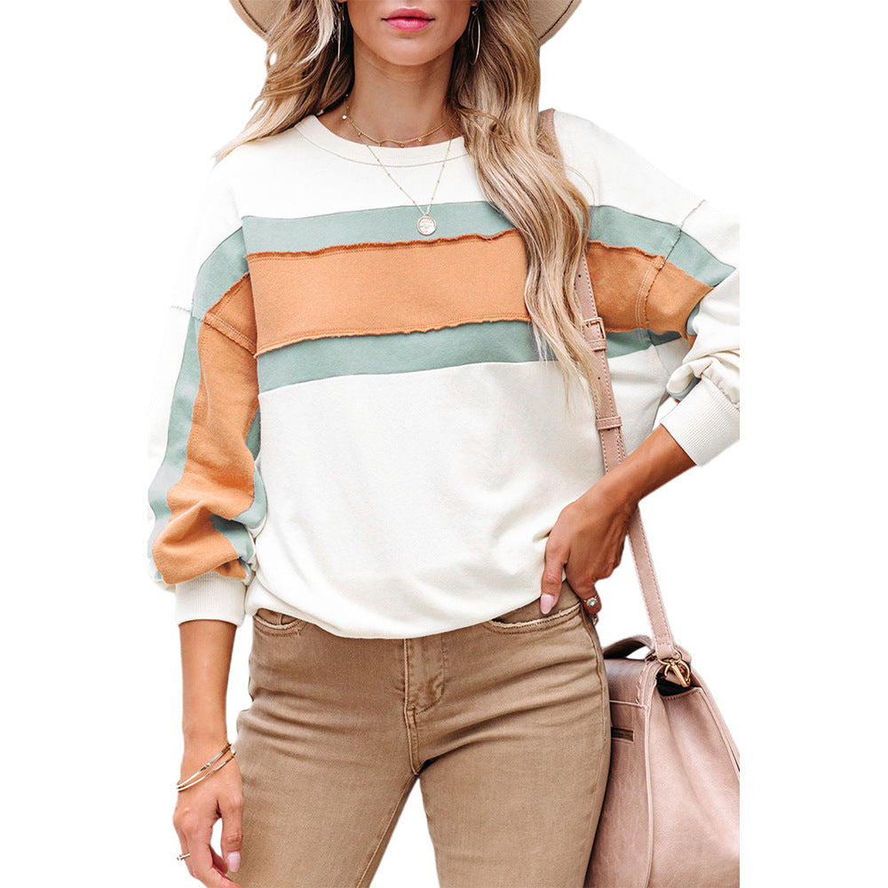 Colorblock Striped Long Sleeve Casual Pullover Sweater