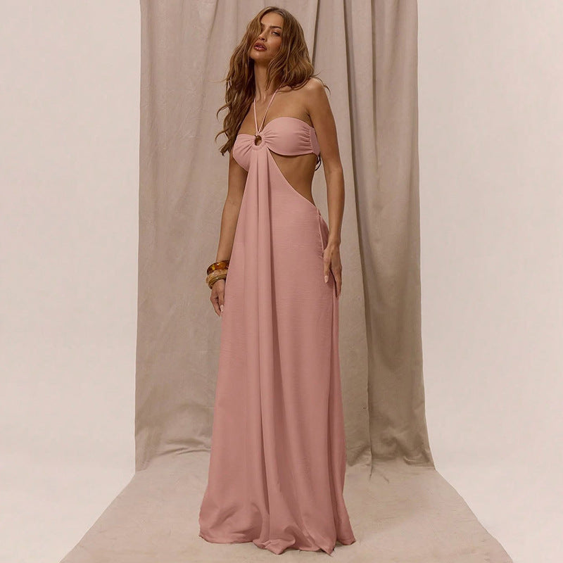 Loose Lace Up Hanging Neck Hollow Jumpsuit