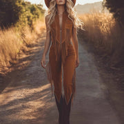 Retro Western Fringe Suede Jumpsuit