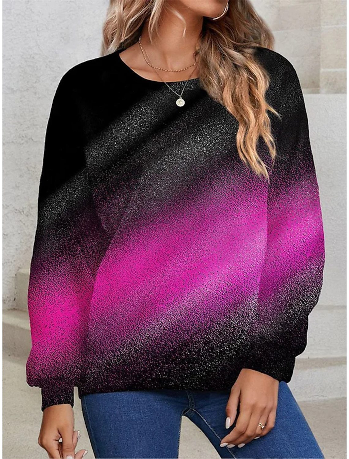 Gradient Sequin Long Sleeve Loose Sweatshirt for Women