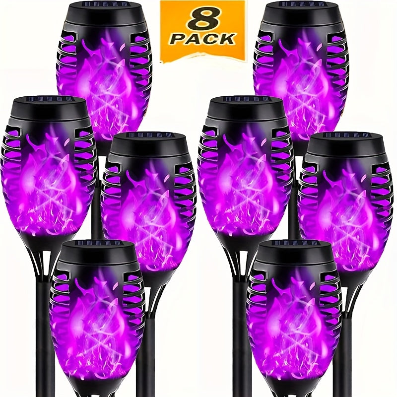 8pcs Halloween Outdoor Solar Lights, Dancing Flashing Flame Torch Lights, Suitable for Trails, Lawns, Gardens, Courtyards, Landscape Decorative Lights