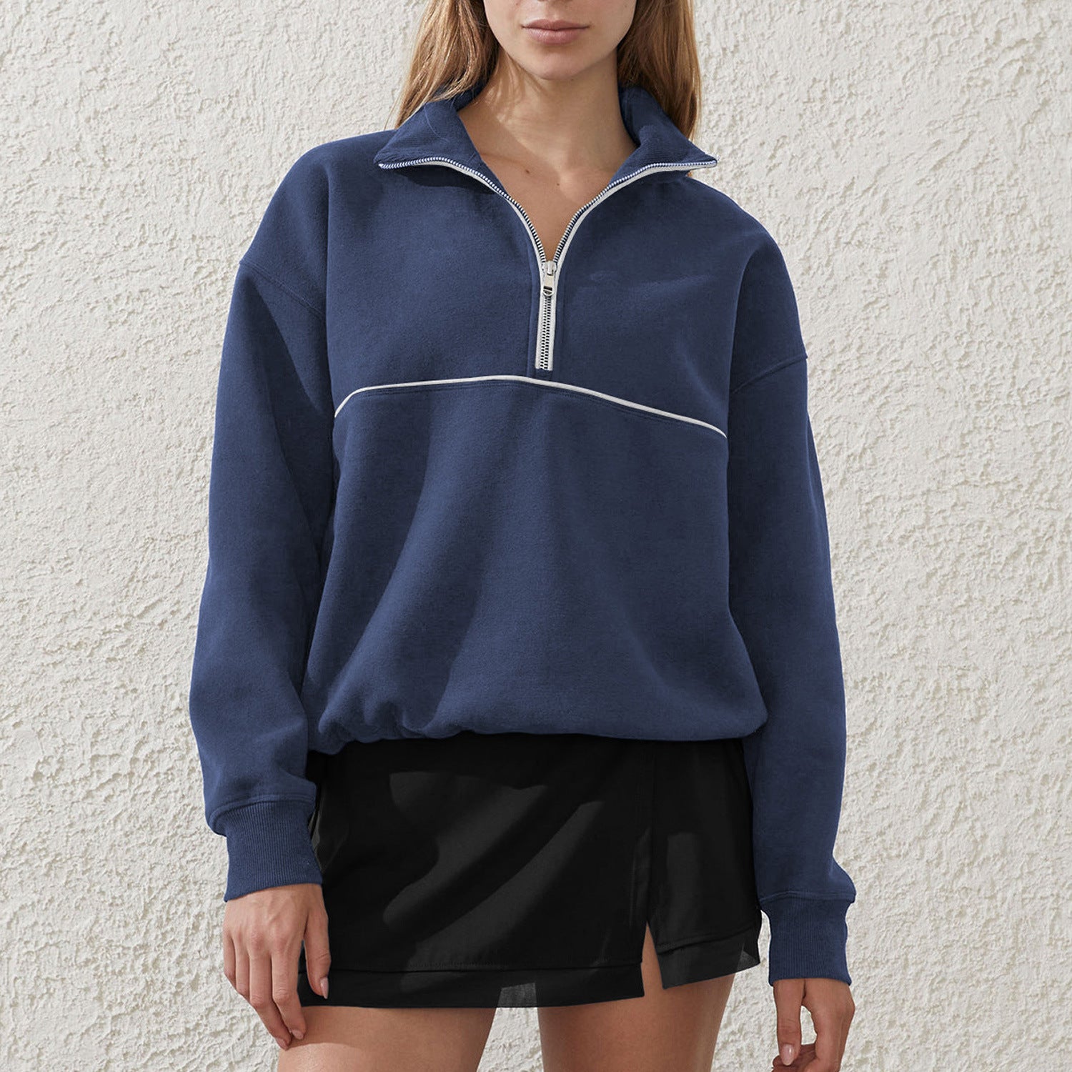 Women's Contrast Half-Zip Sports Pullover Sweatshirt