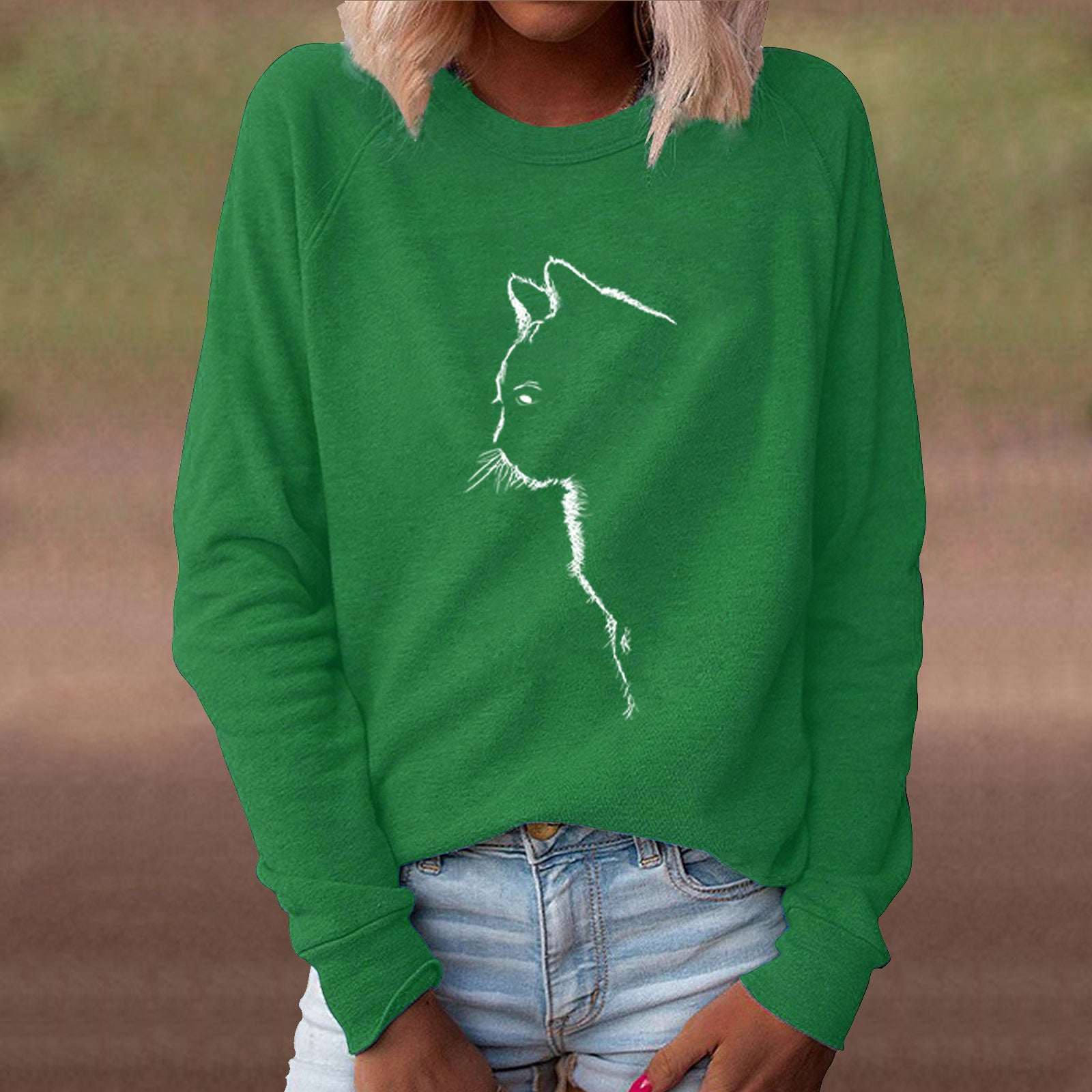 Cute Cat Print Long Sleeve Pullover Sweater