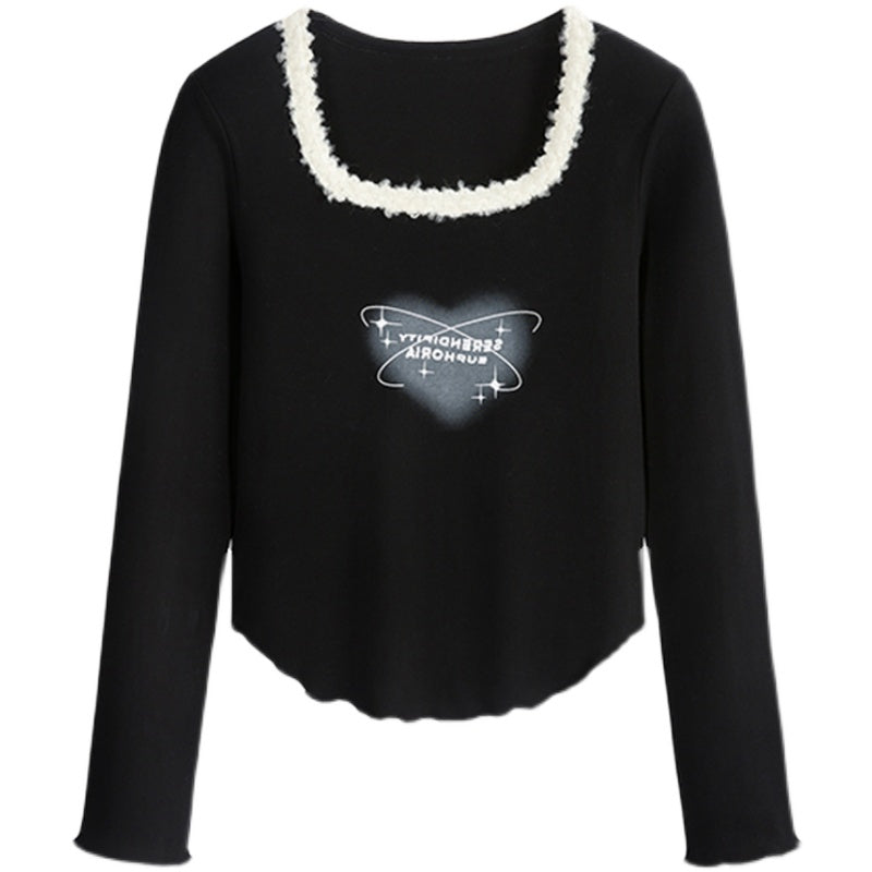 T-Shirt Irregular Bottom Plush Square Neck Top