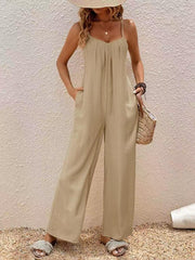 Elegant Solid Color Adjustable Strap Vacation Jumpsuit