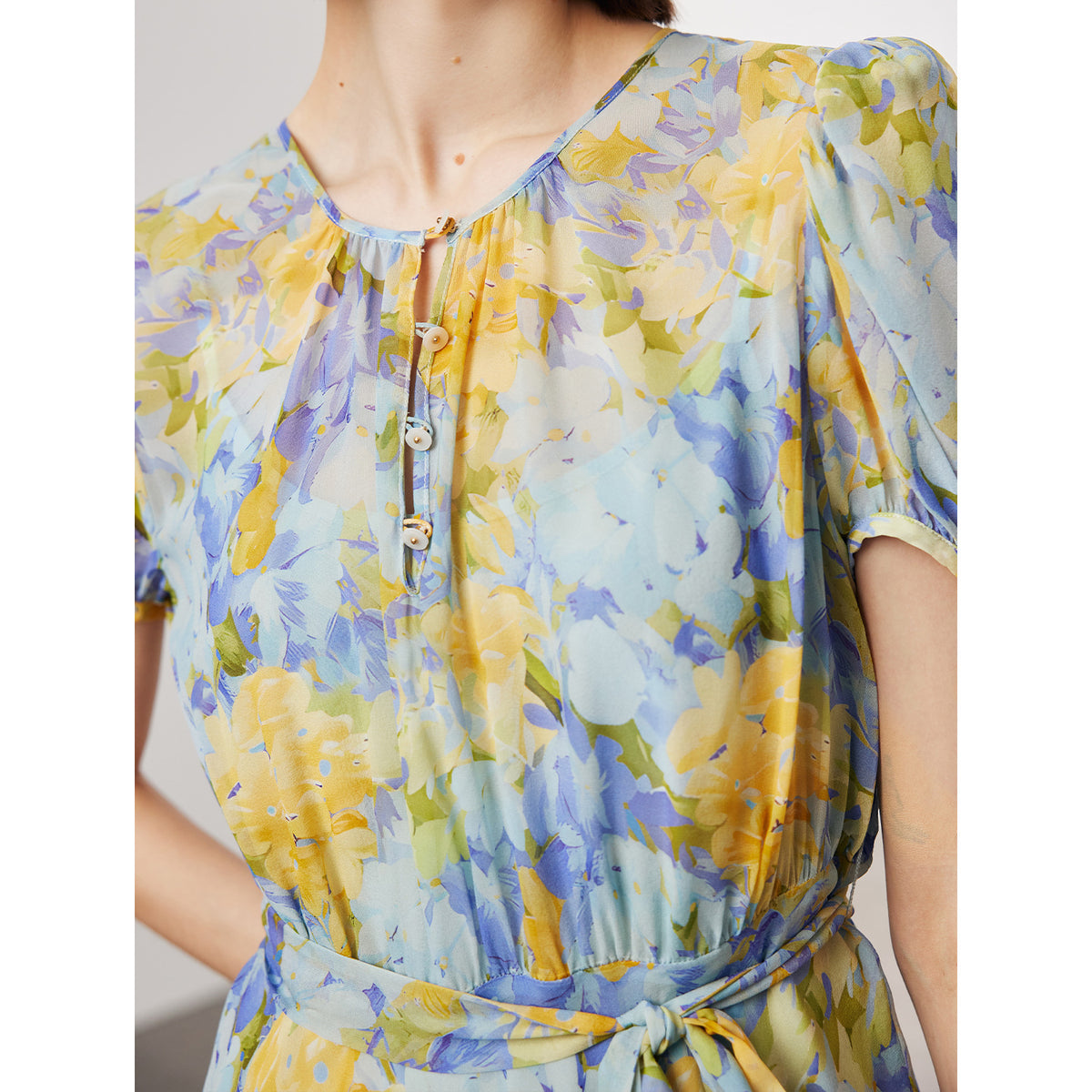 Floral Ladylike Waist-cinching Long Dress