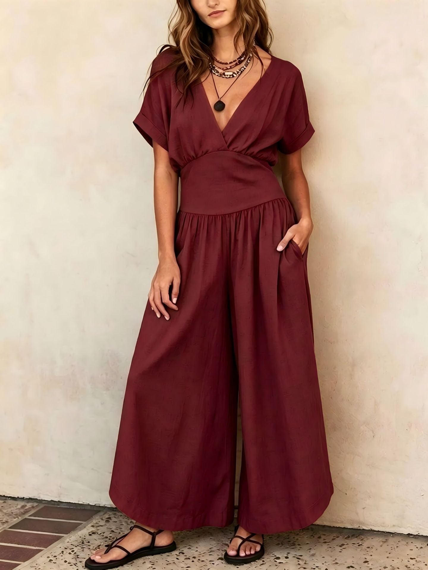 V-neck Casual Chic Womens Jumpsuit