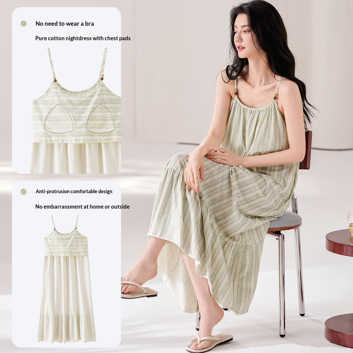 Womens Suspender Nightdress with Chest Pads