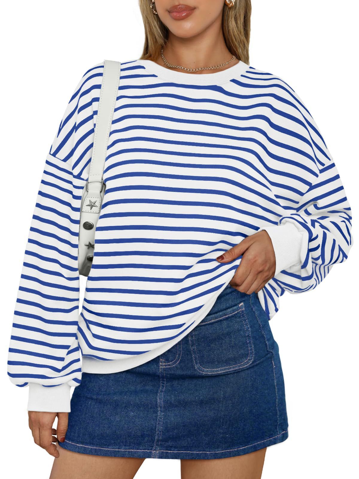Women's Colorful Striped Loose Round Neck Sweatshirt