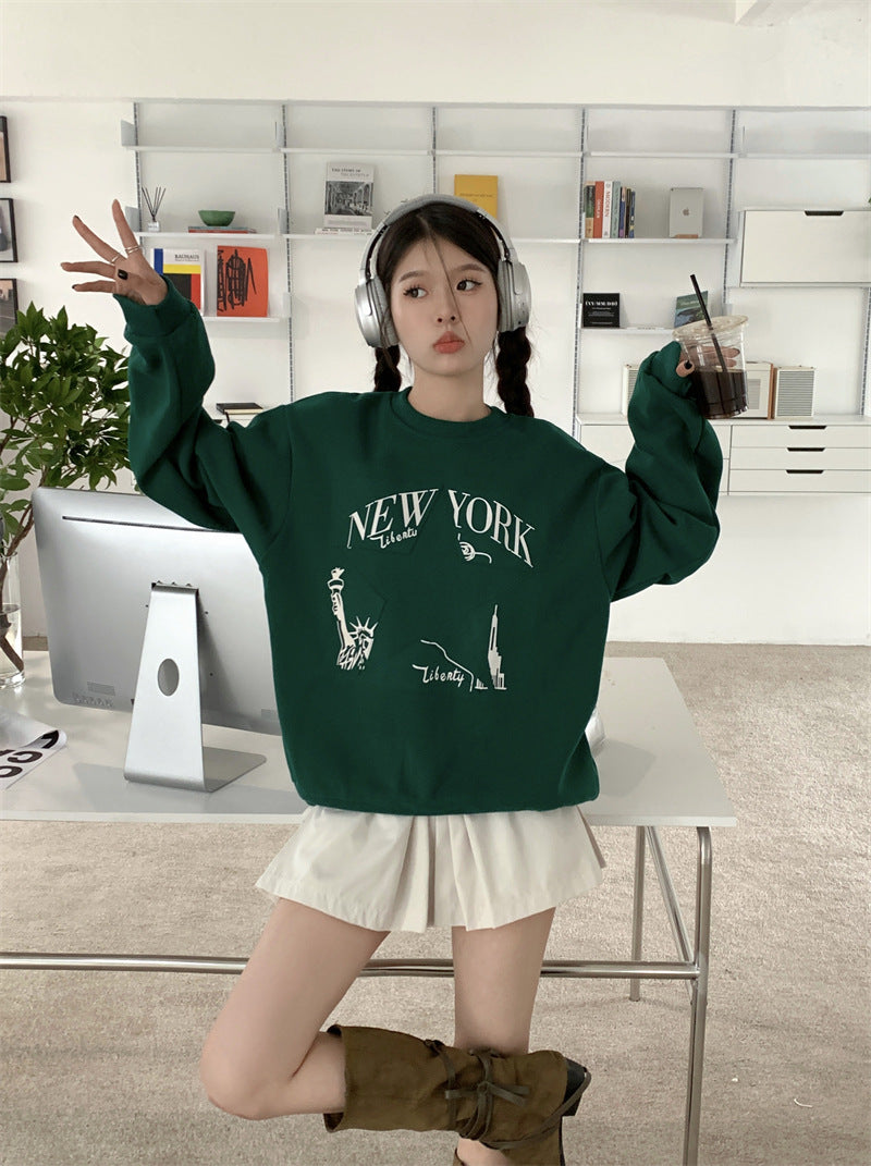 Printed Sweater Early Autumn New Retro Loose All-matching Slimming Top Women's Fashion