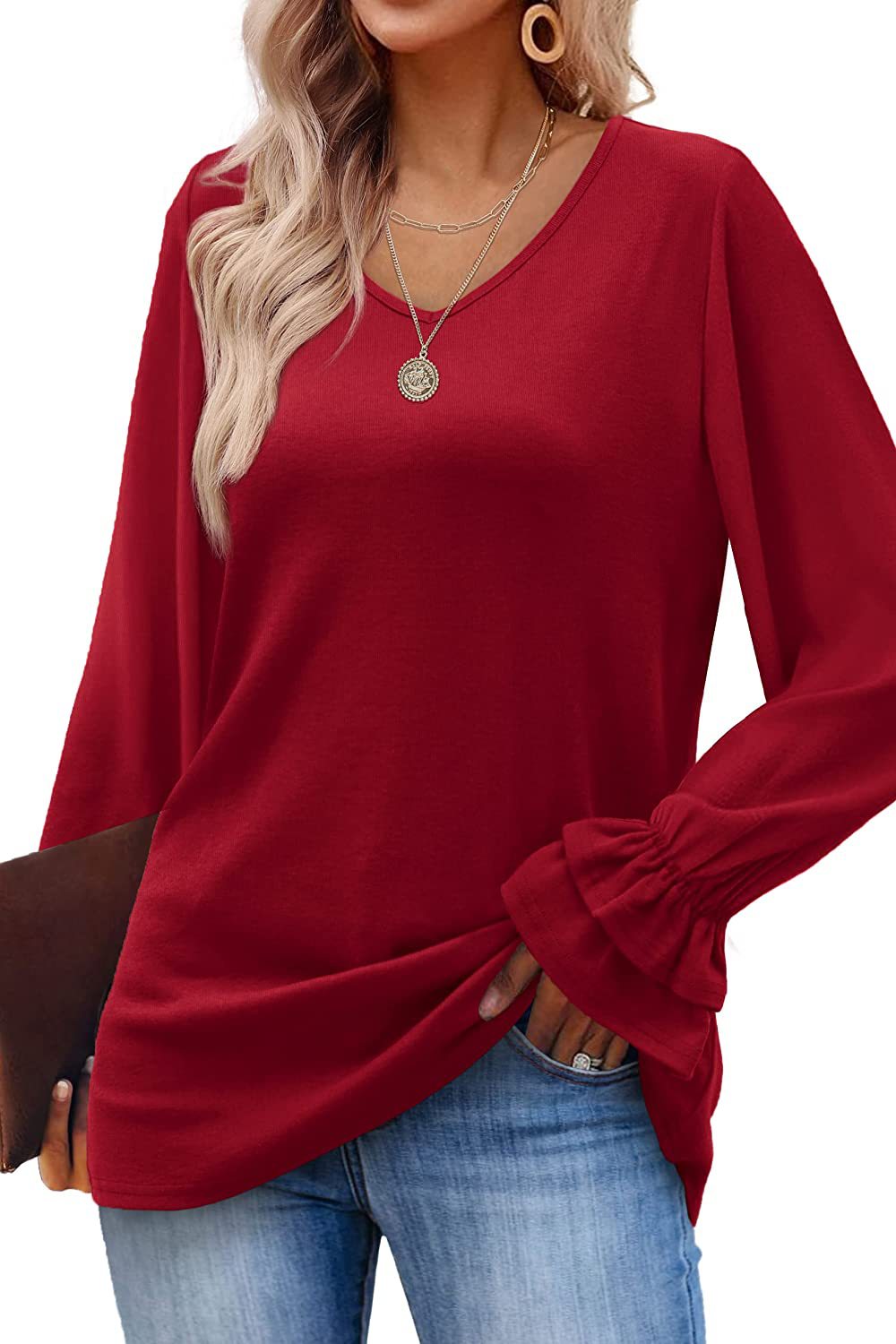 Casual Solid Long Sleeve Cotton Tee for Women