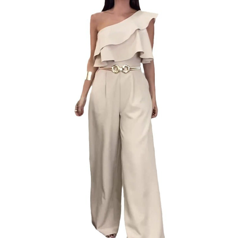 Women's Ruffled Slim Fit Bodysuit Solid Color Romper