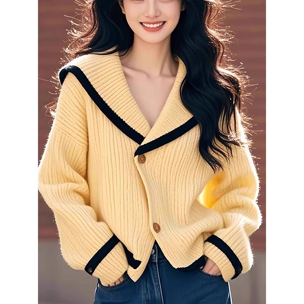 V-neck Loose Long Sleeve Knitted Outerwear Lazy Sweater