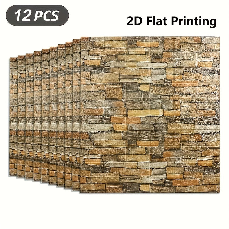 Set of 12 Foam Wall Stickers with 2D Printed Panels – Self‑Adhesive Decorative Wallpaper for Faux Brick Look