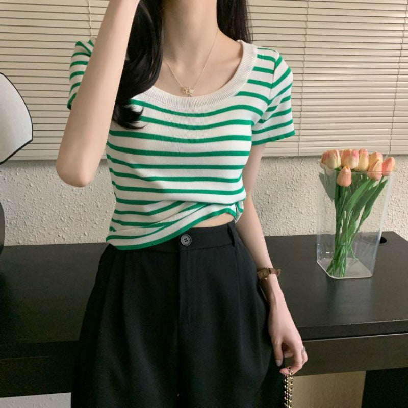 Casual Slim-Fit Striped Short-Sleeve Tee