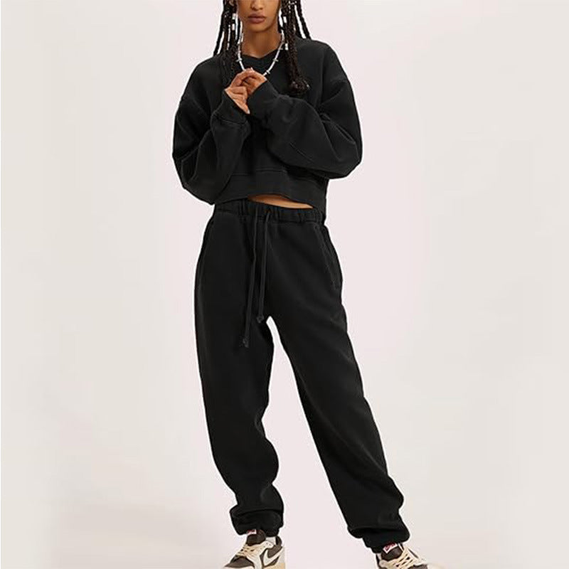 Women's V-Neck Long-Sleeve Crop Sweatshirt & Lace-Up Pants Set