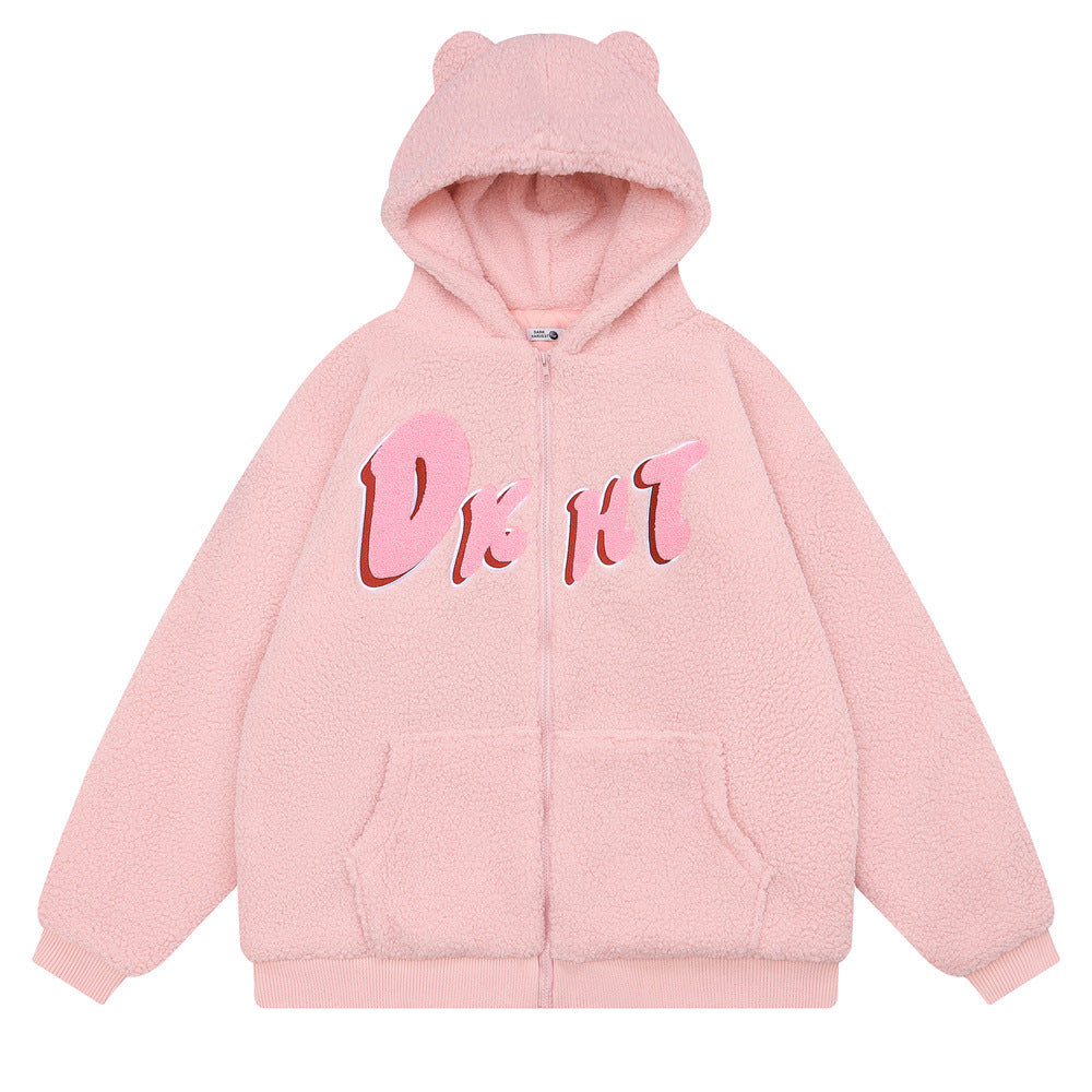 Teddy Bear Ear Hooded Lamb Wool Winter Coat