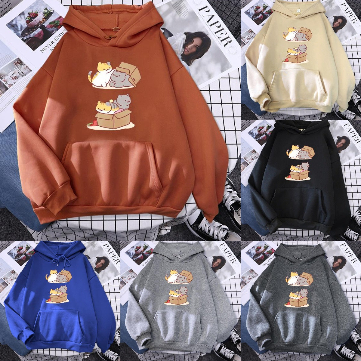 Cute Cat Hide & Seek Graphic Hoodie for Women