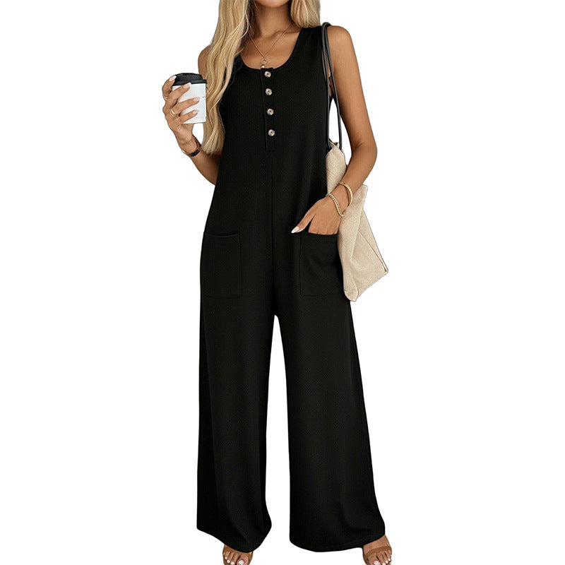 Women's Casual Solid Pocket Jumpsuit