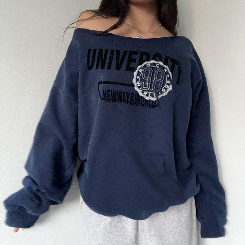 Chic Off-The-Shoulder Street Style Printed Sweater
