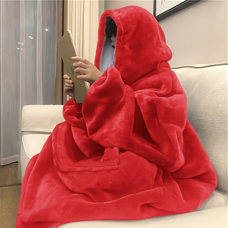 Soft Double-sided Wearable Hoodie Blanket Pajamas - Comfortable Over sized Hooded Blanket with Kangaroo Pockets, Machine Washable Christmas Gifts Valentine's Day, Suitable for Office, Festival, New Ye