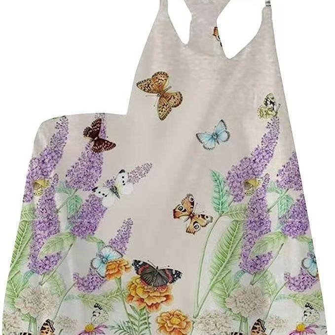 Womens Floral-Print Loose Casual Suspender Jumpsuit With Buckles