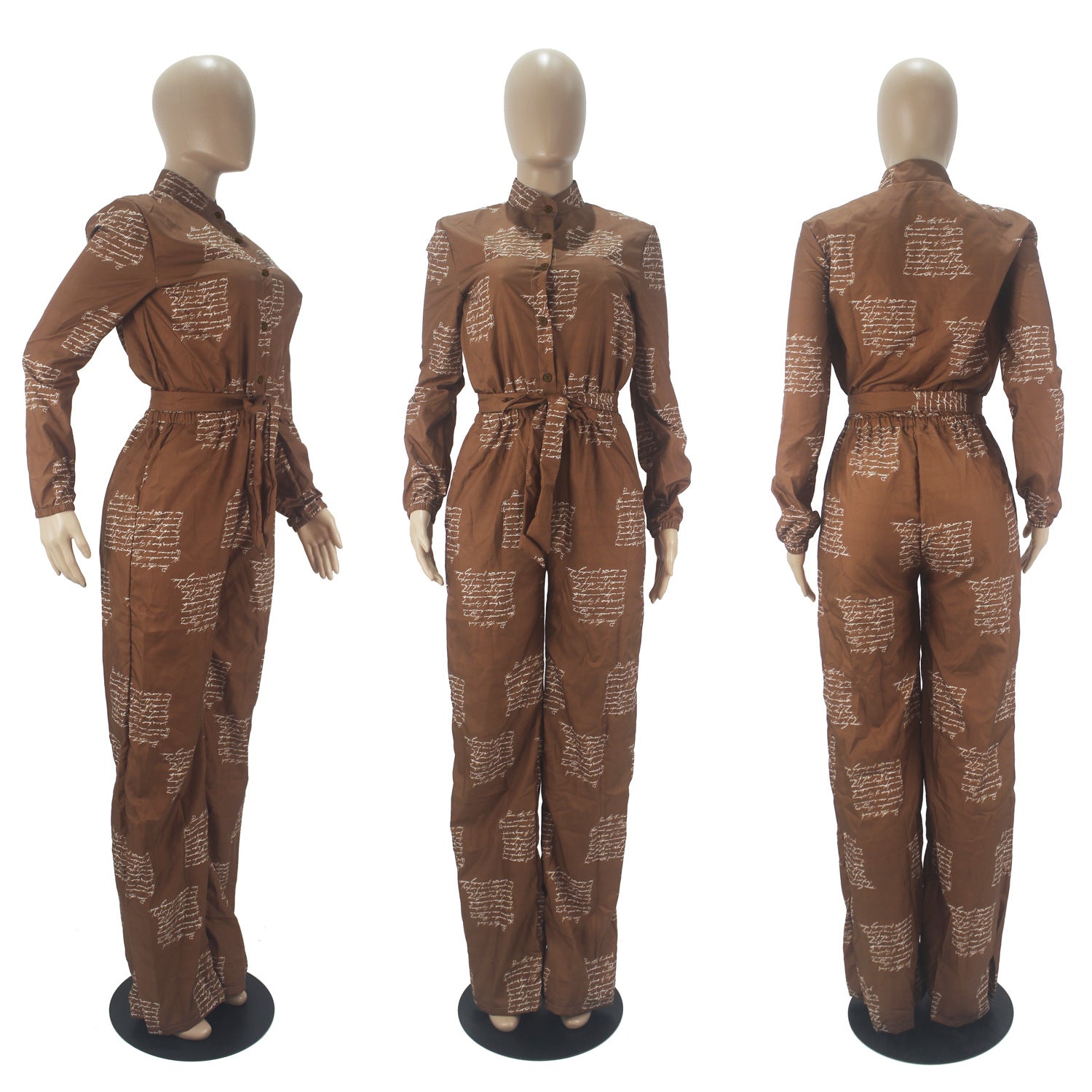 Women's Casual Long Sleeve Loose Shirt Jumpsuit