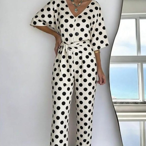 Chic V-Neck Casual Mid-Length Dress with Belt