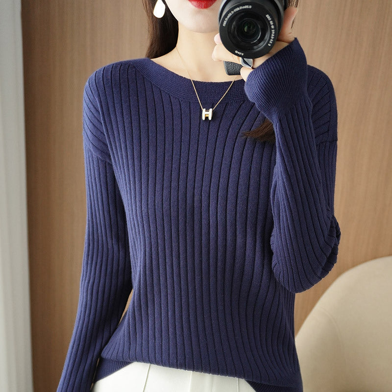 Women's Off-neck Knitted Bottoming Shirt Autumn and Winter New