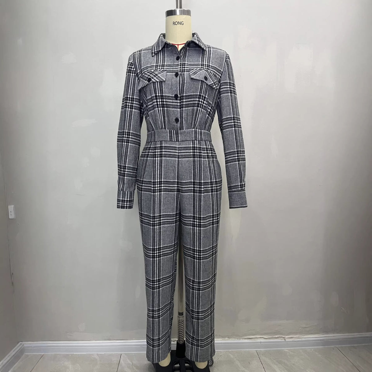 Retro Plaid High-Waisted Pocket Jumpsuit