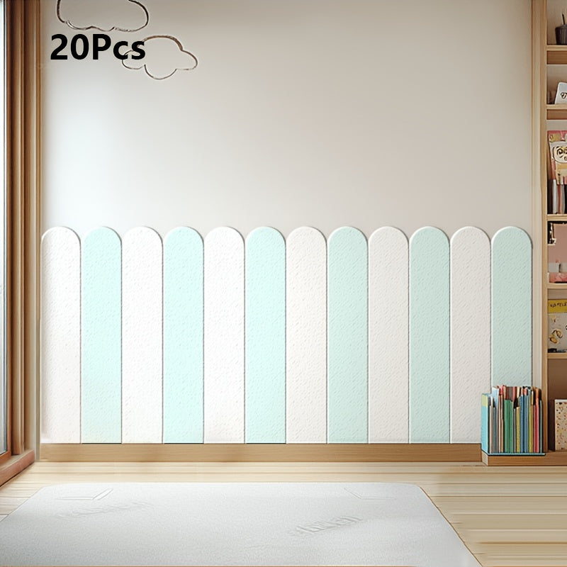 20-Pack Modern Minimalist Vertical Striped & Arch Panel Wall Stickers - Peel-and-Stick Removable Self-Adhesive Vinyl Panels, Blue Beige White Turquoise Horizontal Accent Lines for Living Room…