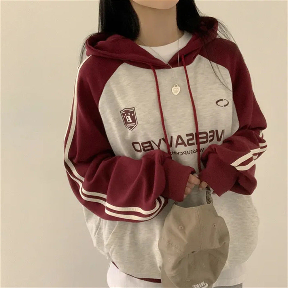 Women's Velvet Padded Contrast Hooded Sweatshirt