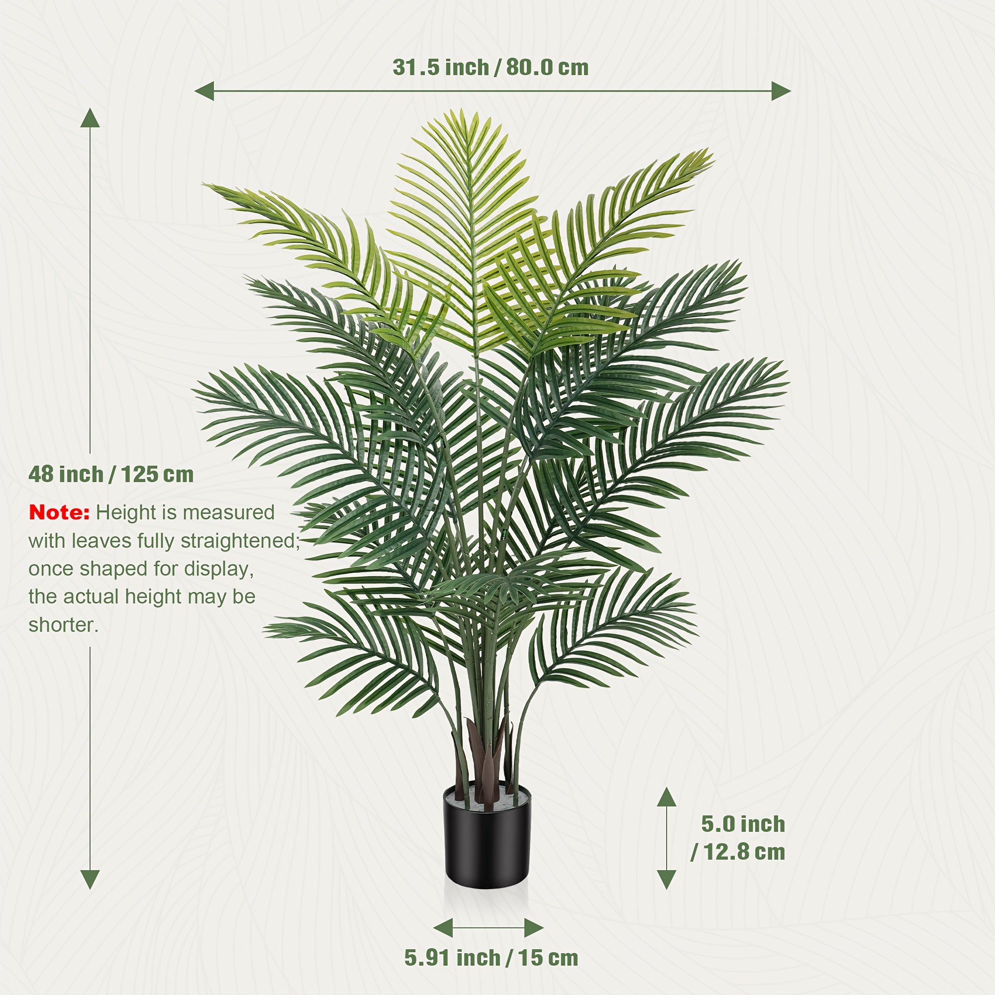 4 to 6 foot tall artificial tropical palm tree with realistic UV-resistant leaves