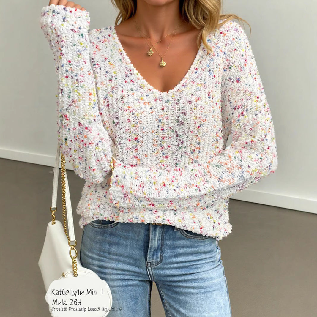 Loose and Lazy Style V-neck Pullover Long Sleeve Hot Girl Sweater