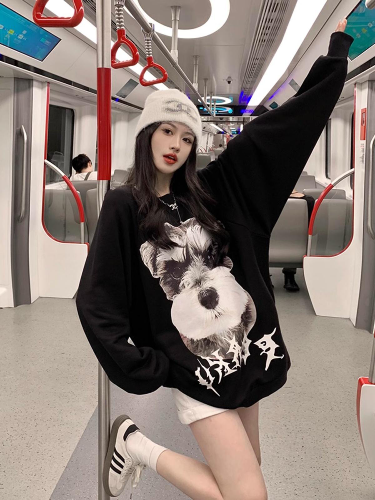 Women's Letter Print Crew Neck Oversized Pullover Sweatshirt