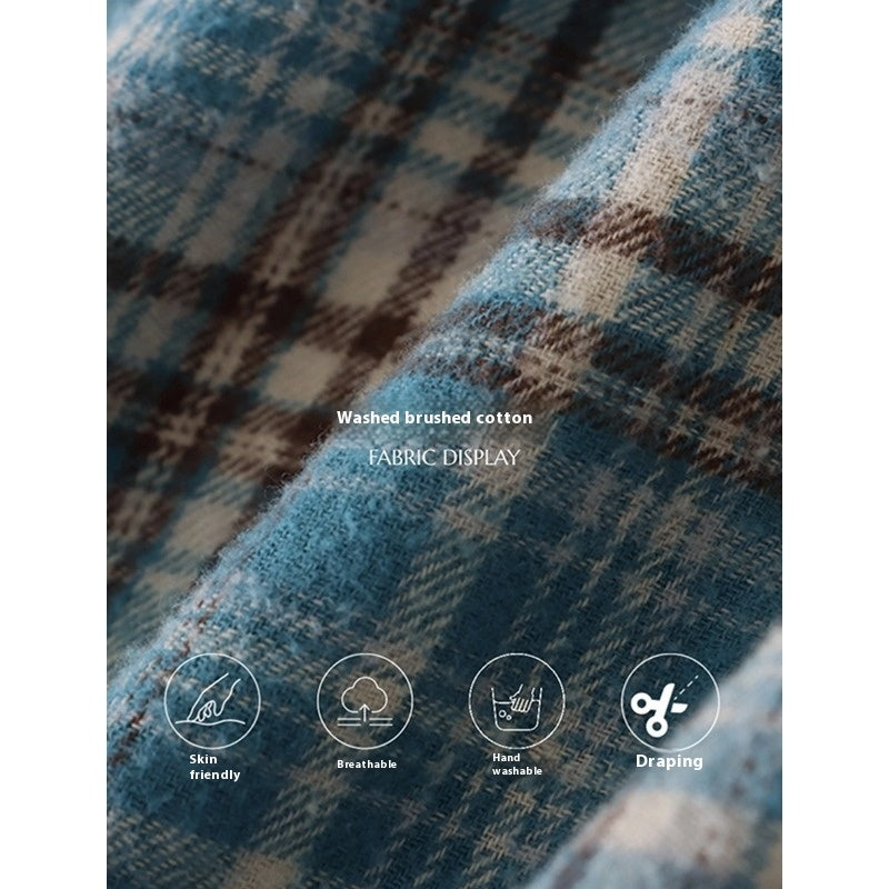 Vintage Washed Brushed Cotton Plaid Long Sleeve Shirt