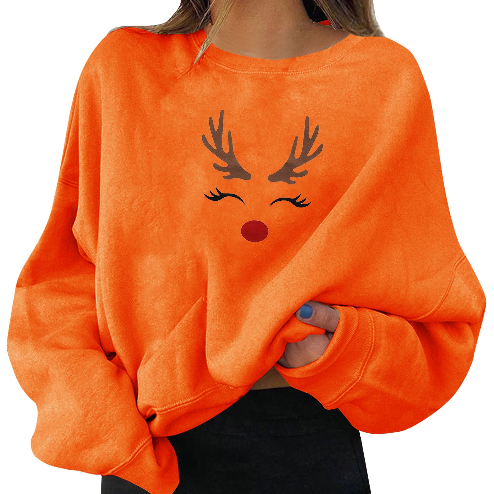 Festive Round Neck Print Christmas Sweatshirt